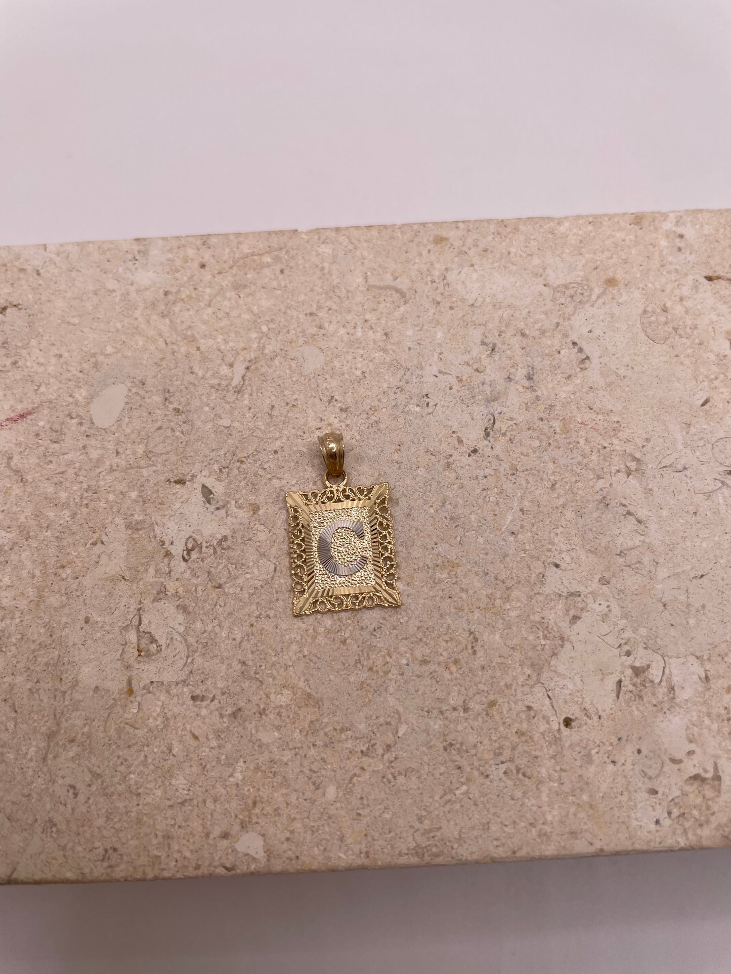 14k gold square initial pendant(small)