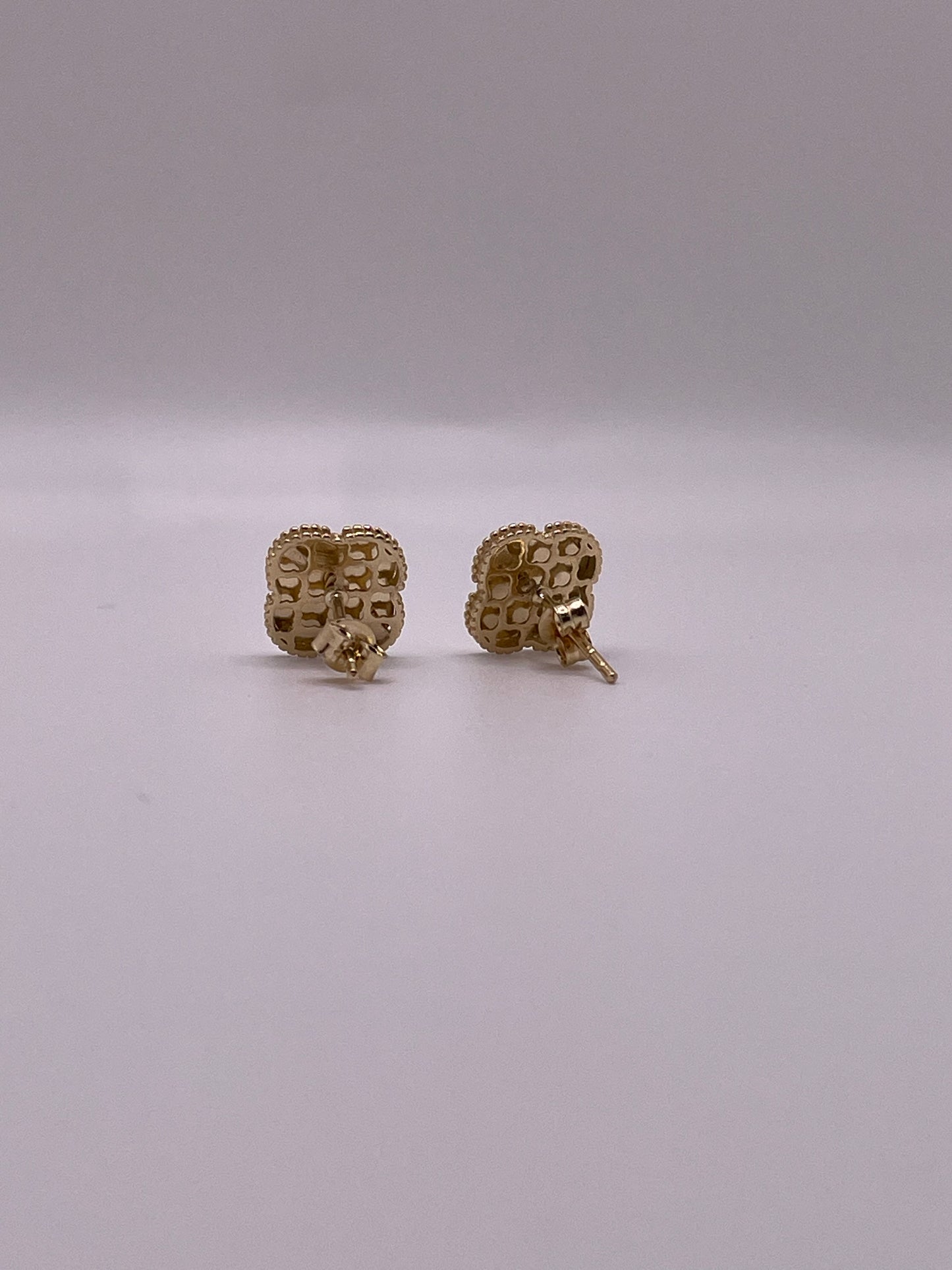 14k gold small clover earrings with butterfly pushback