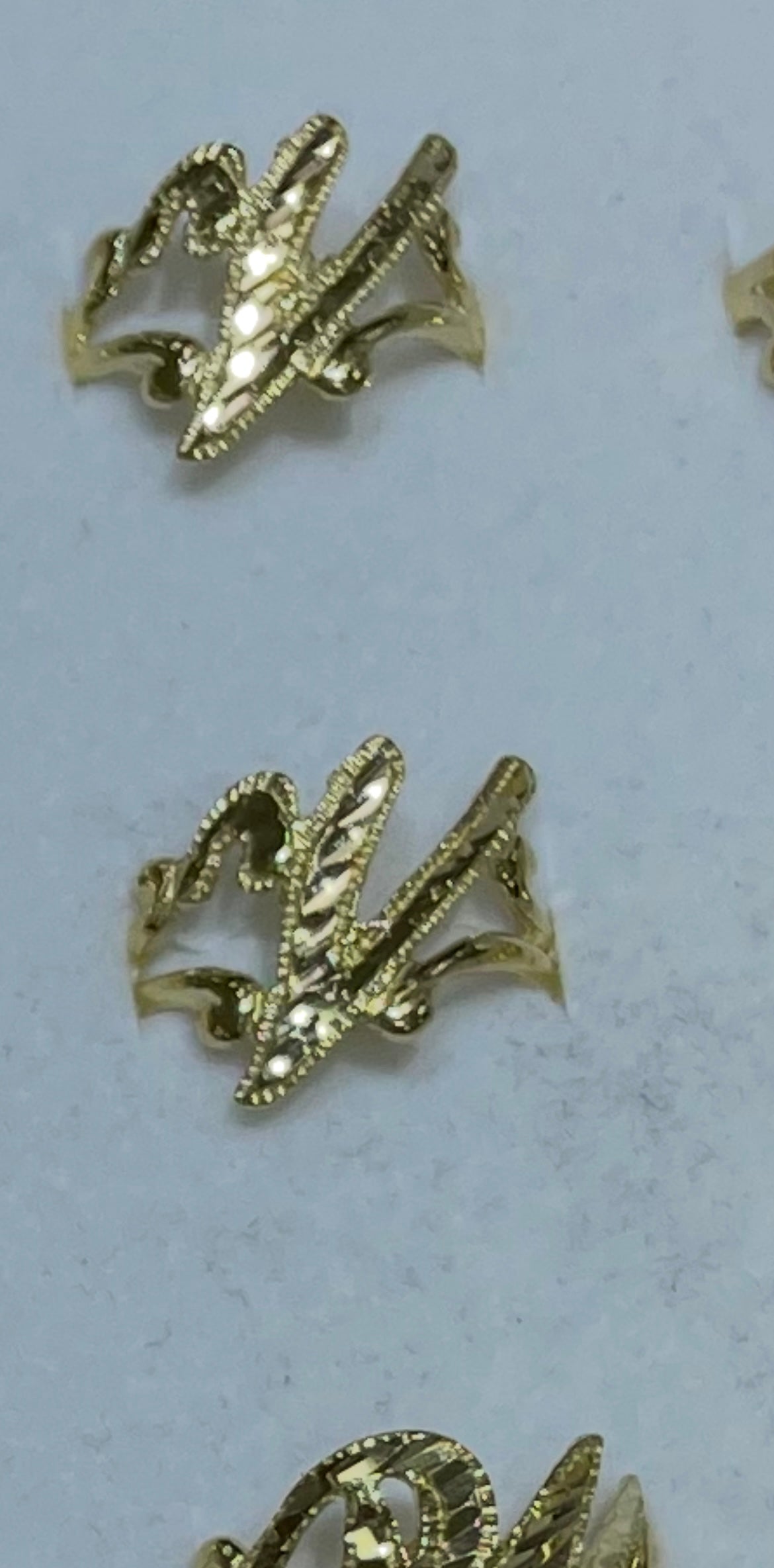 14k gold “v” cursive initial ring
