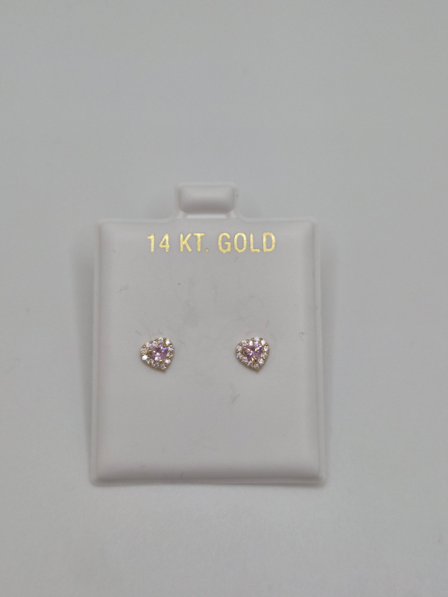 14K Gold Heart CZ Heart Screw Back Earrings (Pink, White, or Teal CZ)
