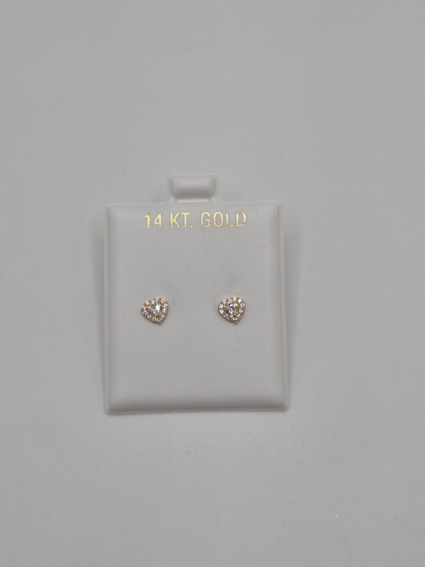 14K Gold Heart CZ Heart Screw Back Earrings (Pink, White, or Teal CZ)