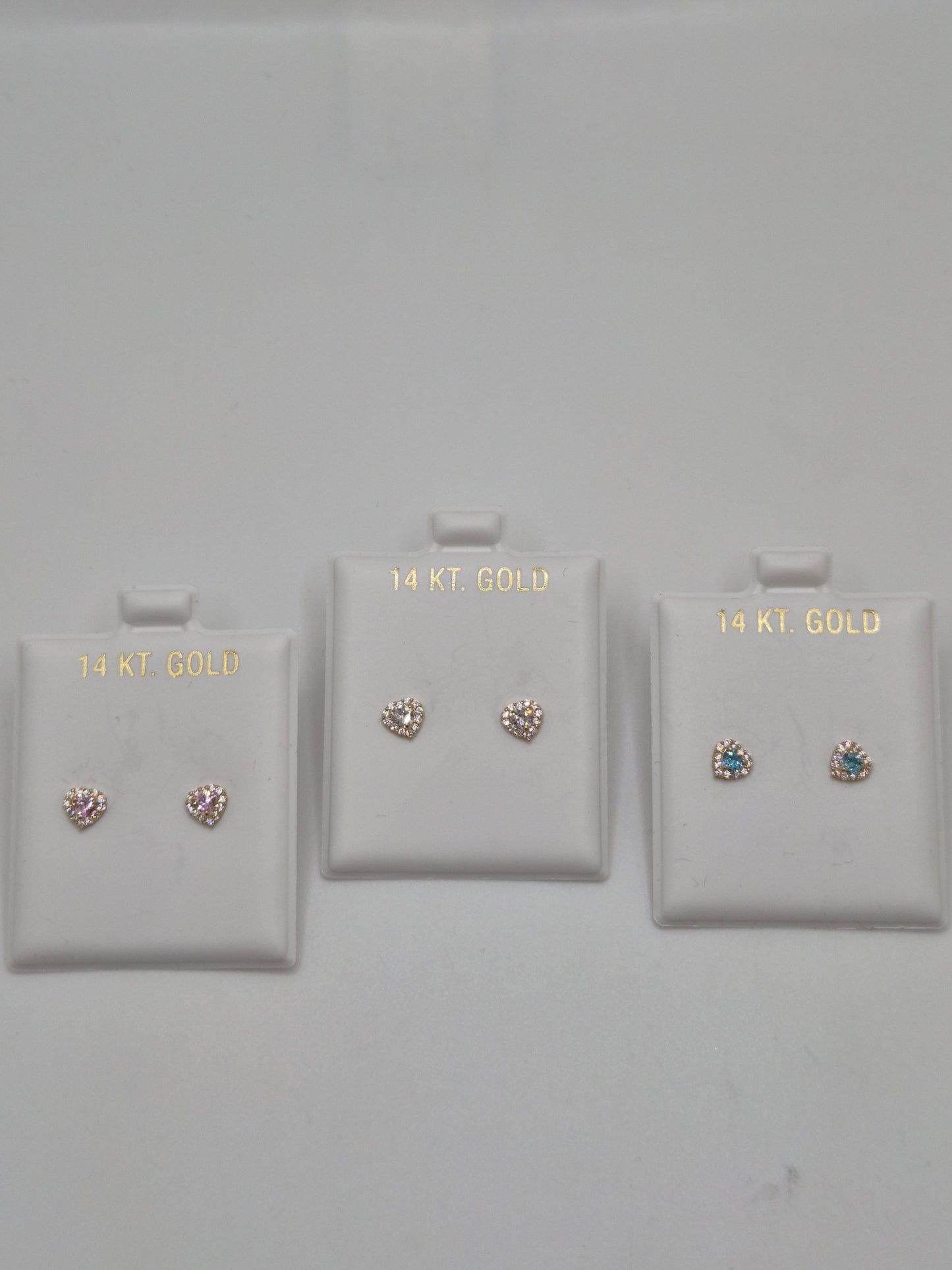 14K Gold Heart CZ Heart Screw Back Earrings (Pink, White, or Teal CZ)