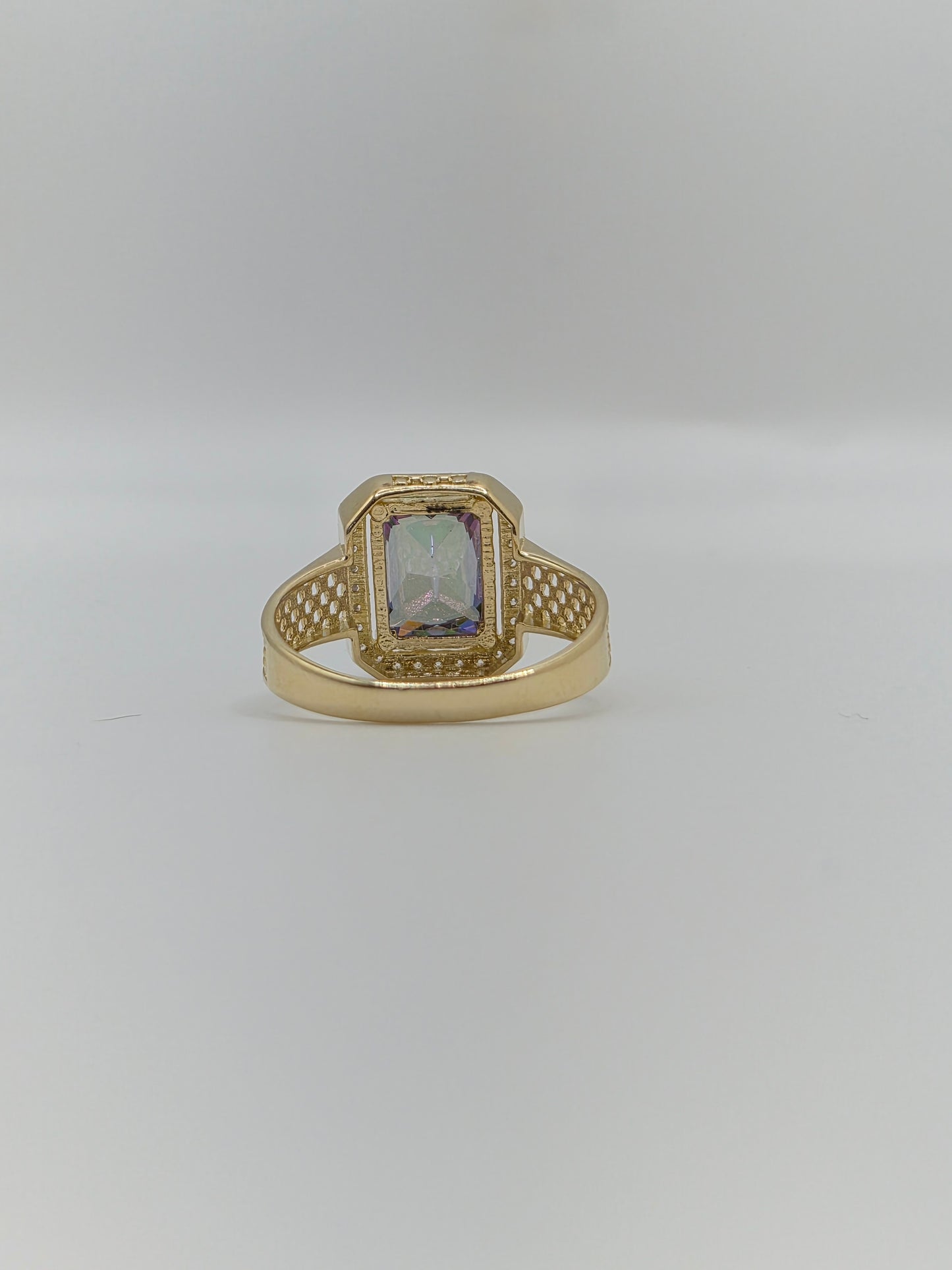 14K Yellow Gold Emerald-Cut Mystic CZ Ring