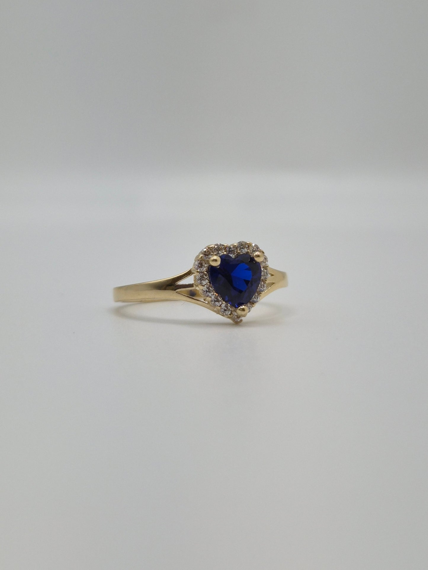 Anillo de oro macizo de 14 quilates con forma de corazón y circonita cúbica (rosa, verde, rojo, blanco)