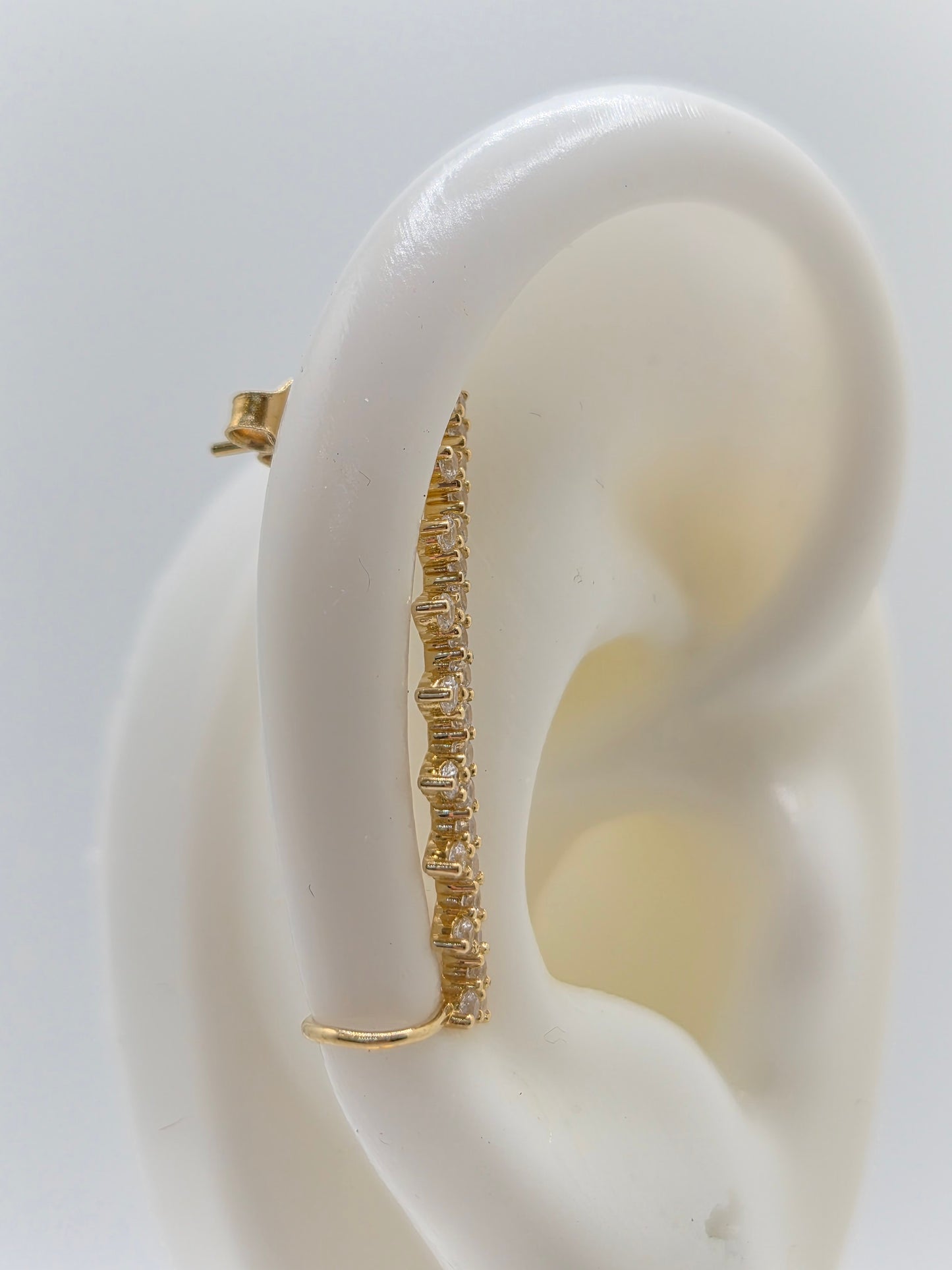 14K Yellow Gold CZ Sideway Stud Earrings