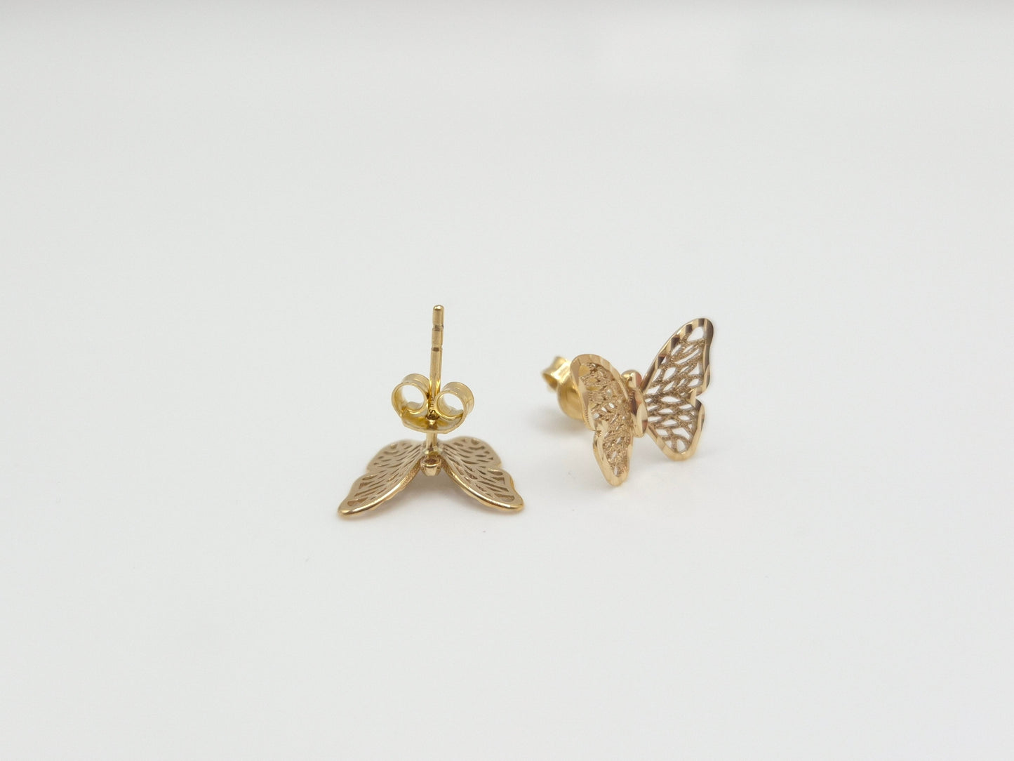 14K Yellow Gold Butterfly Stud Earrings
