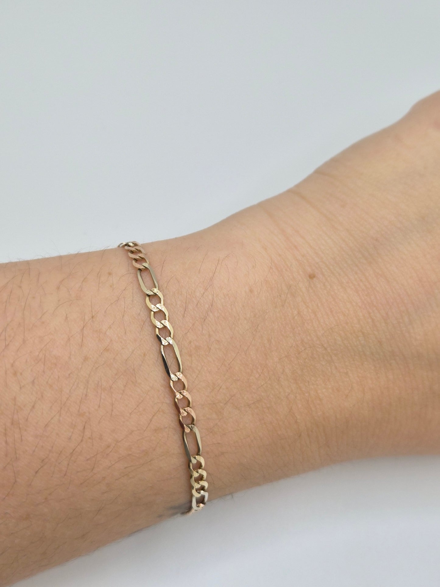 Pulsera Figaro de oro macizo de 14 quilates, 3,7 mm, 3 colores, 7"