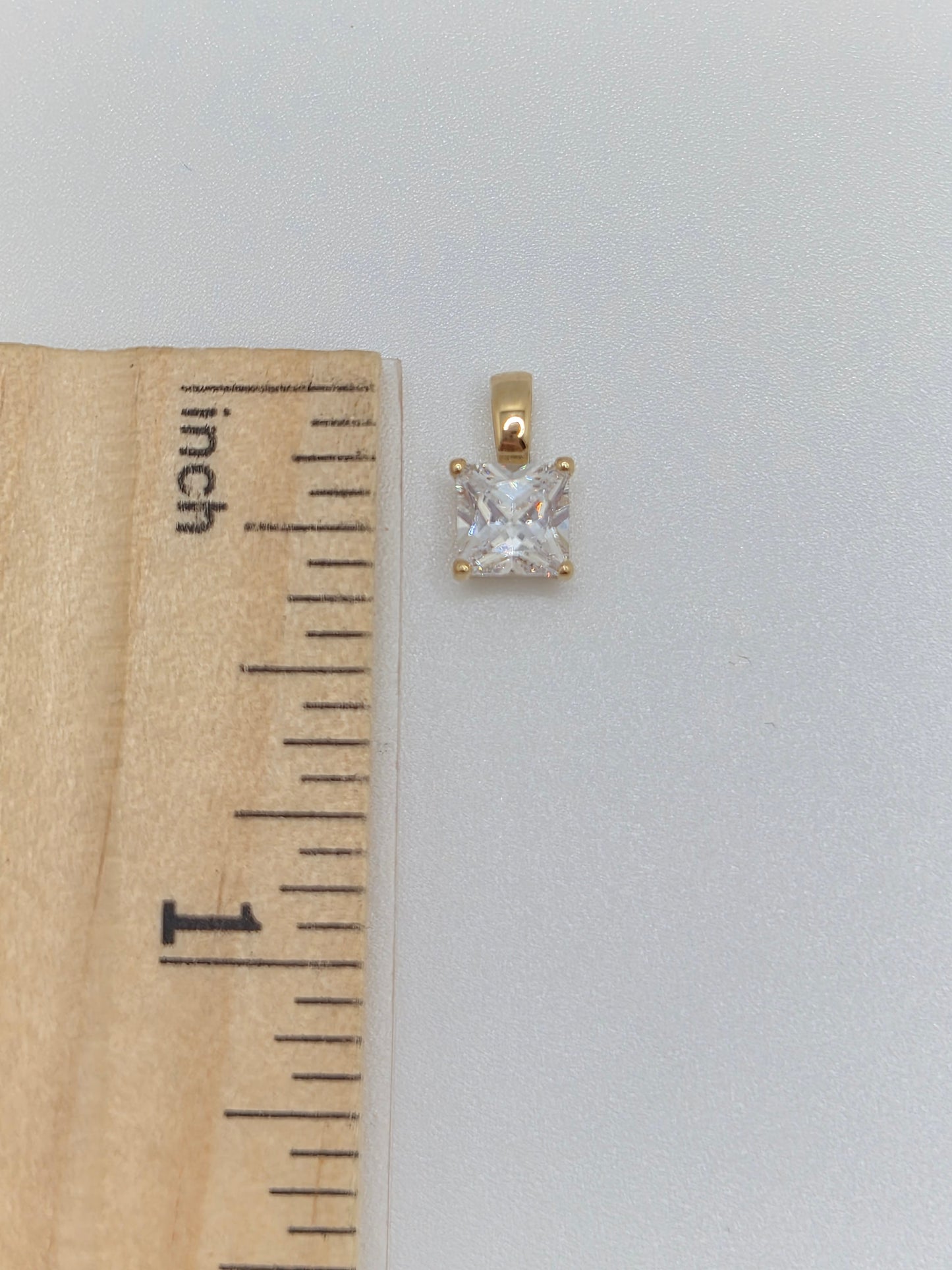 14K Yellow Gold Princess-Cut CZ Basket Pendant