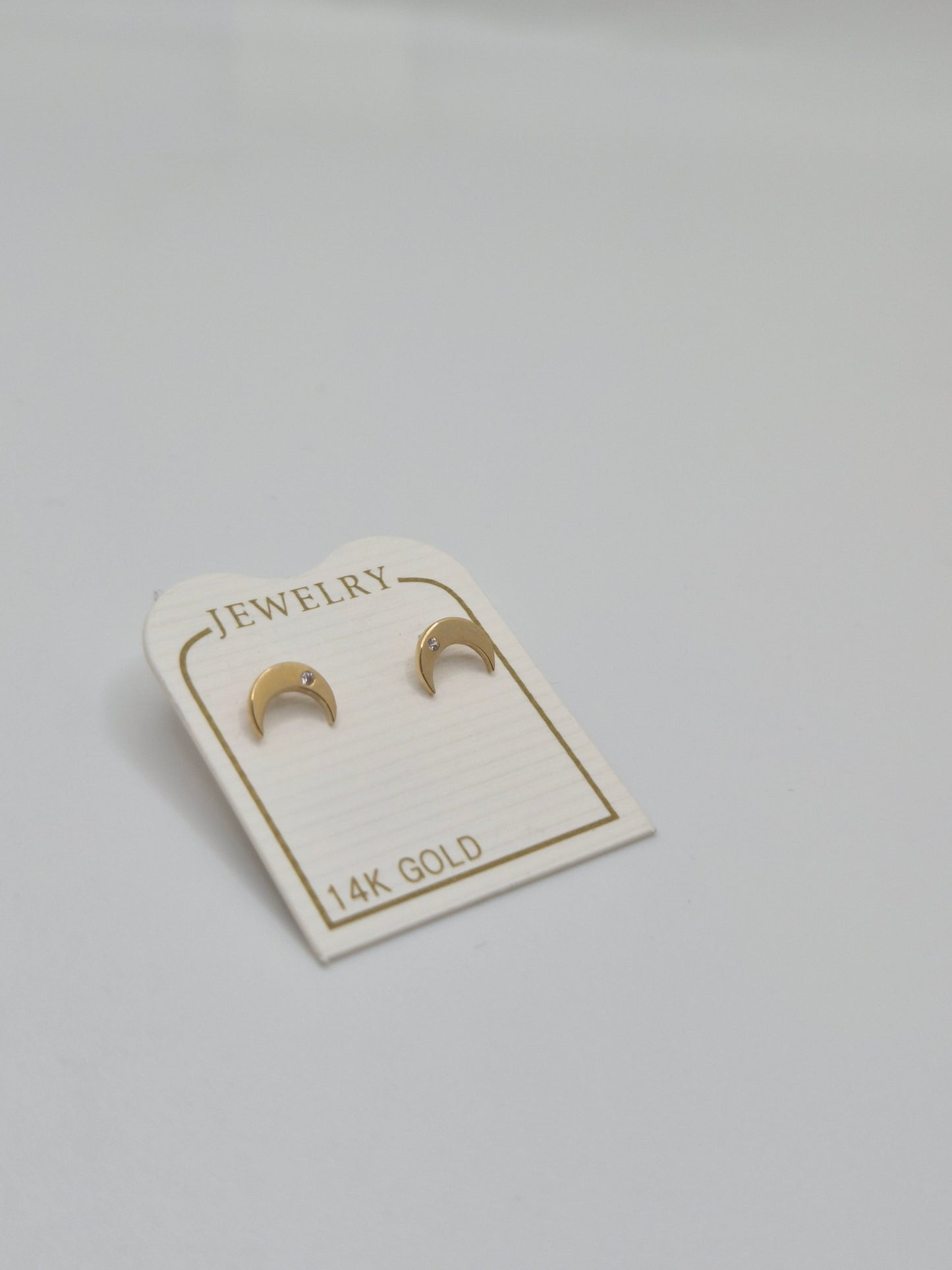 14K Gold Moon CZ Stud Earrings (Screw Back)