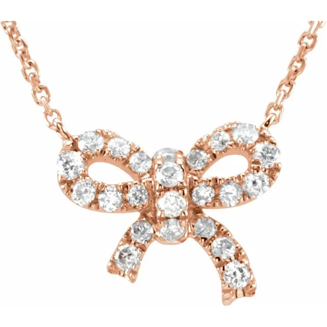 14k white 1/6 ctw natural diamond bow 18" necklace