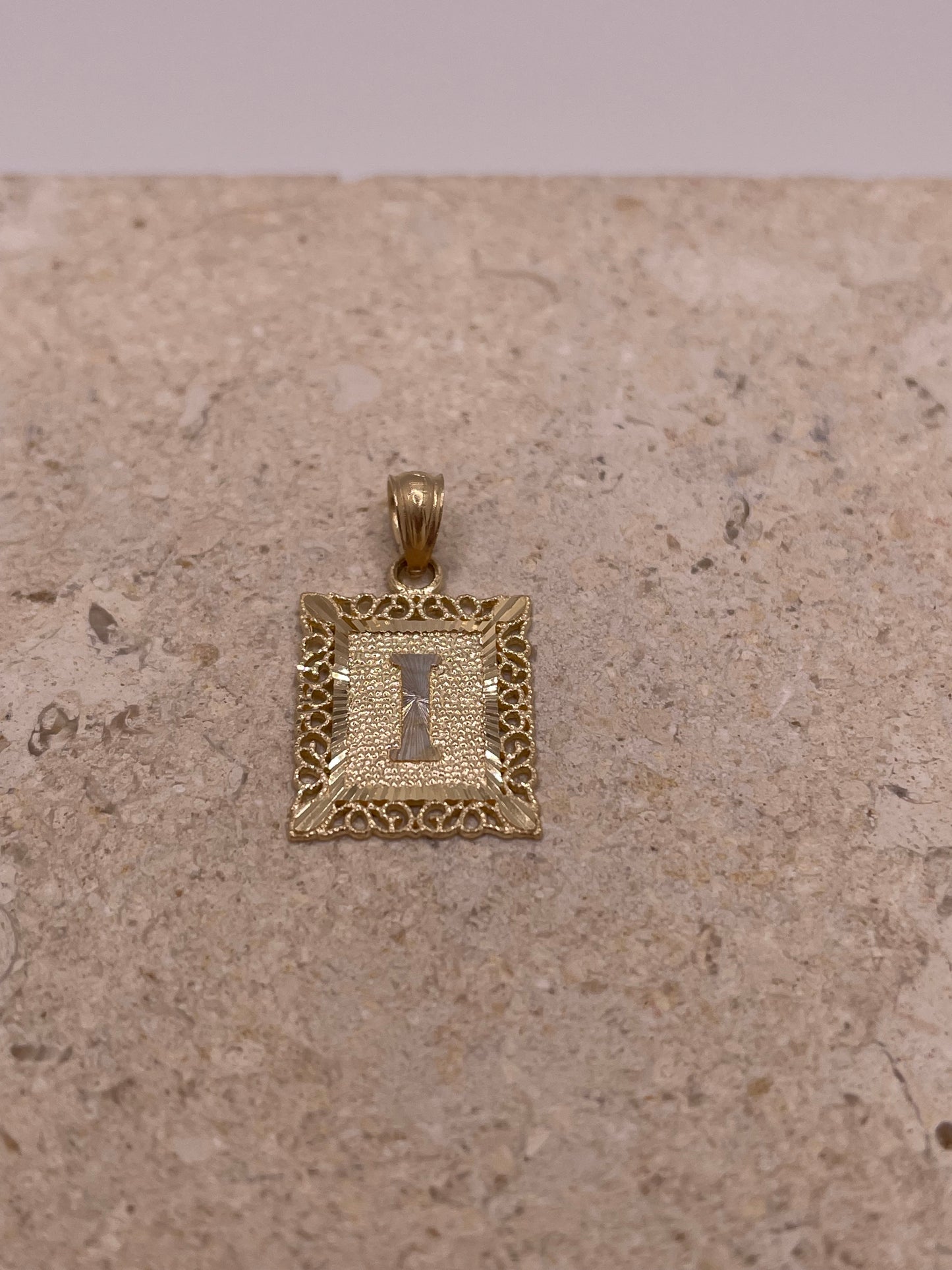 14k gold square initial pendant(small)
