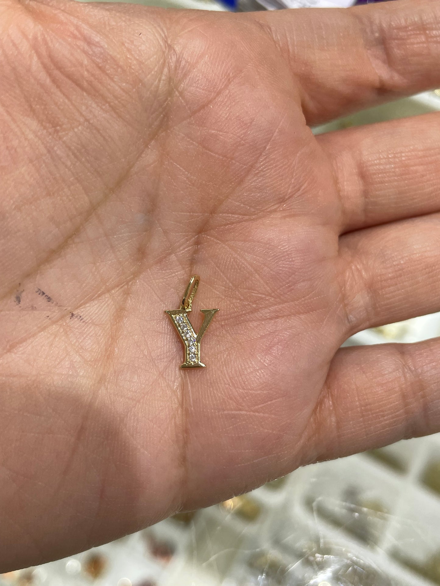 14k gold cz initial pendant
