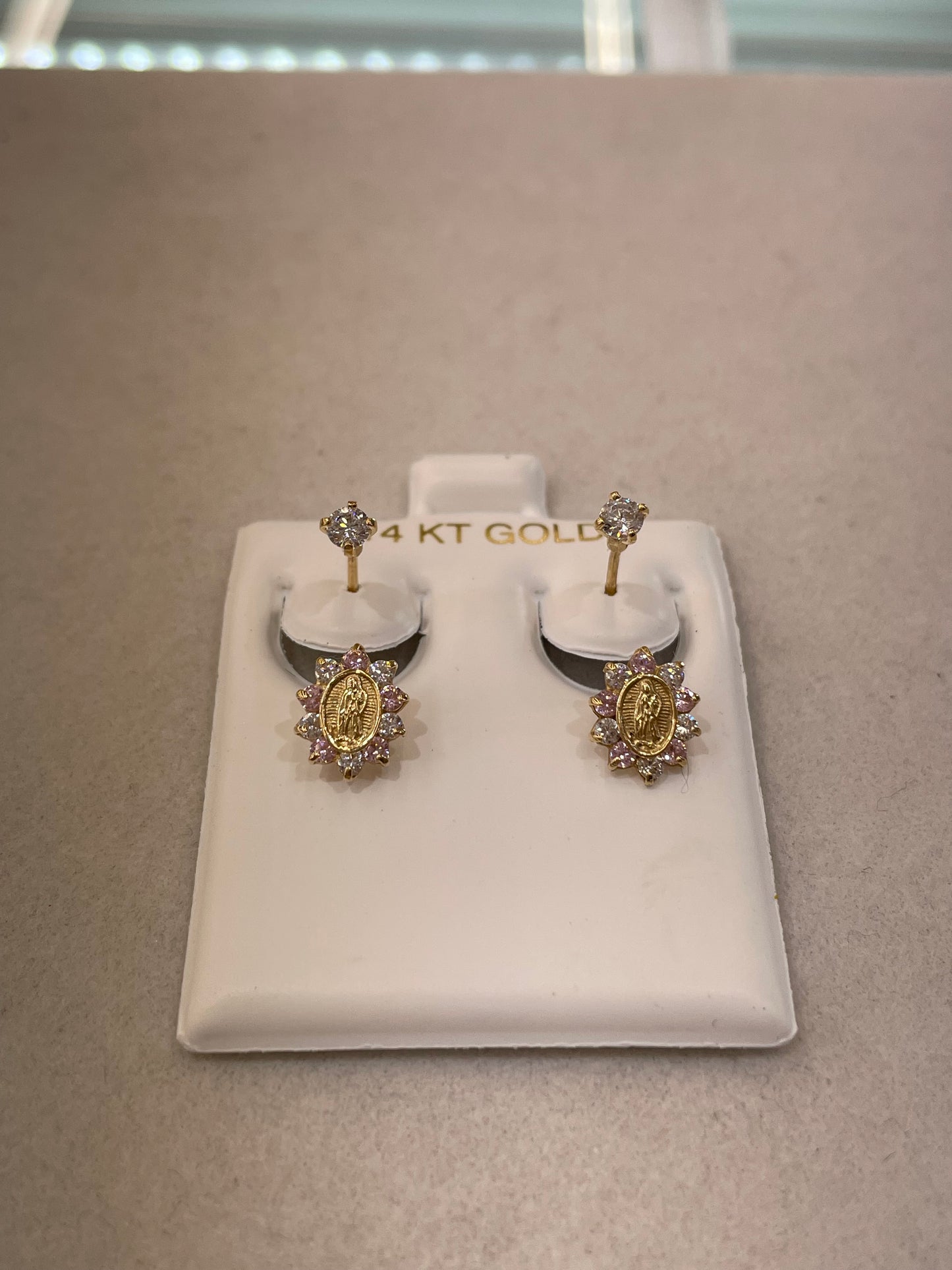 14k gold virgencita virgin mary telephone earrings