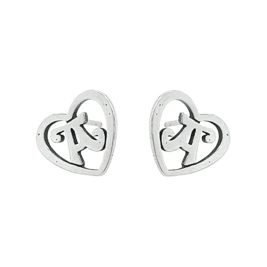 Heart Initial Earrings - 925 Silver