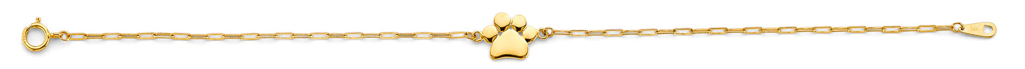 14K Gold Paw Print Paperclip Bracelet