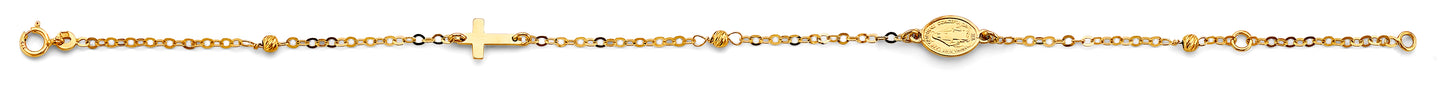 “bendecida” – 14k gold cross & virgencita bracelet (7+1”)