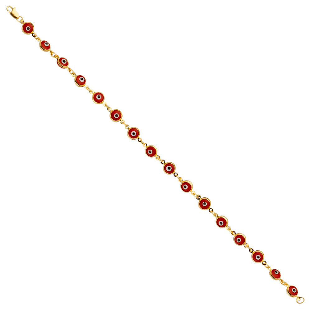 14k solid gold red evil eye bracelet 7.25"