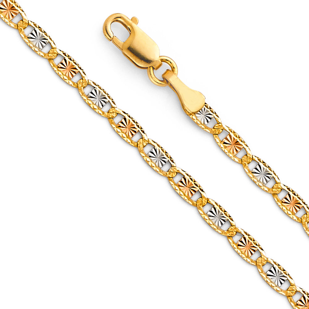 14k gold 3-color diamond-cut valentino chain (2.6mm)