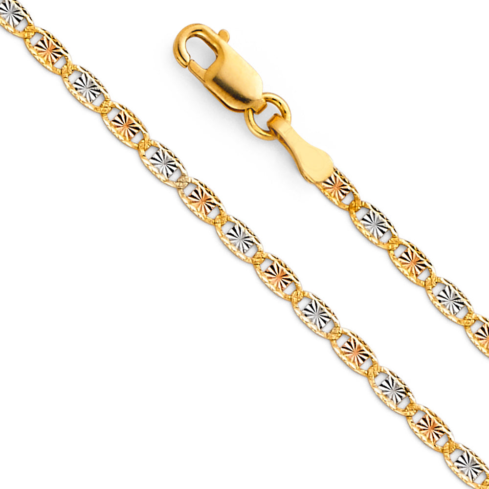 Cadena Valentino de oro macizo de 14 quilates en 3 colores, 2,1 mm