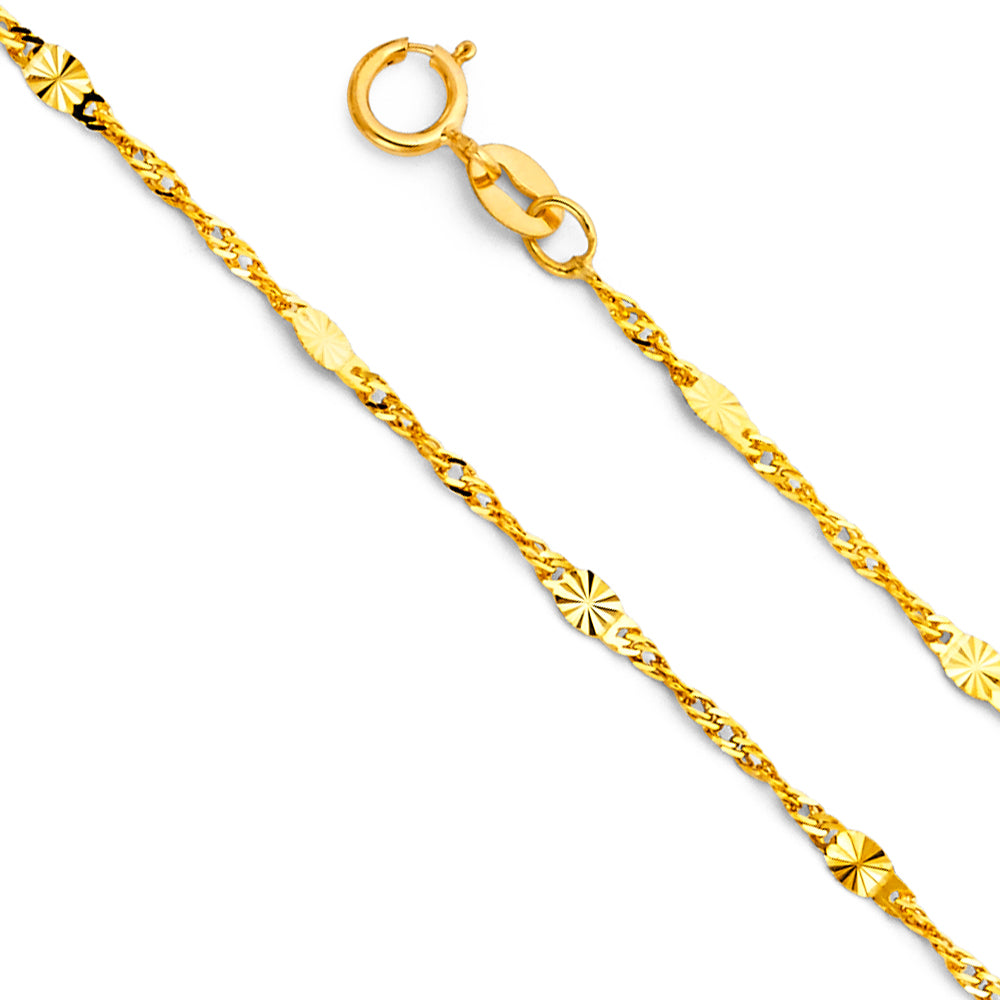 14k yellow gold 1.4mm singapore + diamond-cut oval bar chain