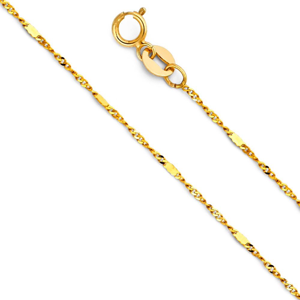 14k gold 1.3mm singapore stamp bar chain necklace (0480)