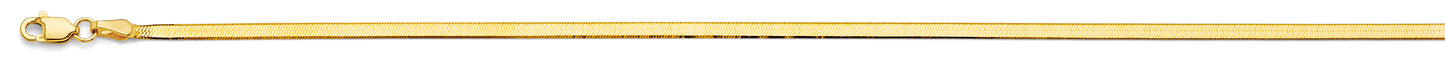 14K gold 2.5mm flex herringbone chain necklace in yellow gold, available in 16, 18, 20, and 22 inches, perfect for layering or everyday wear.