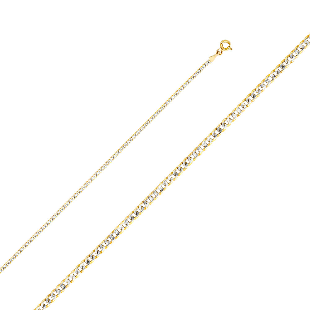 Cadena cubana de oro macizo de 14 quilates con talla de diamante, 2,2 mm