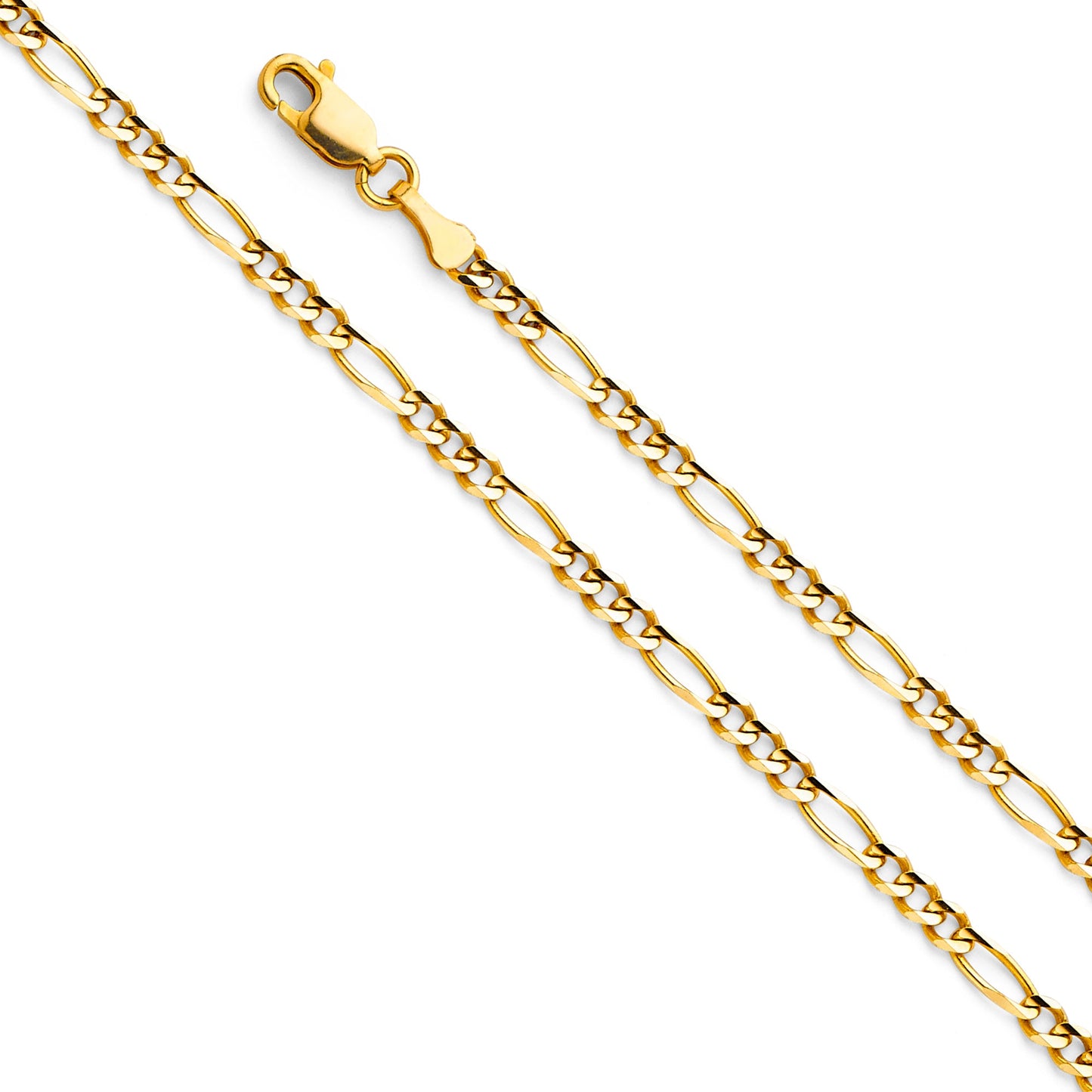 Pulsera Figaro de oro macizo de 14 quilates de 3,1 mm y 7"