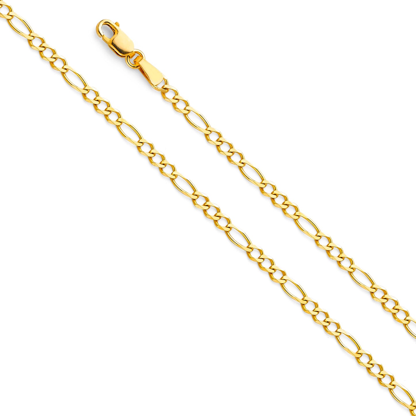 Pulsera Figaro de oro macizo de 14 quilates de 2,7 mm y 7"