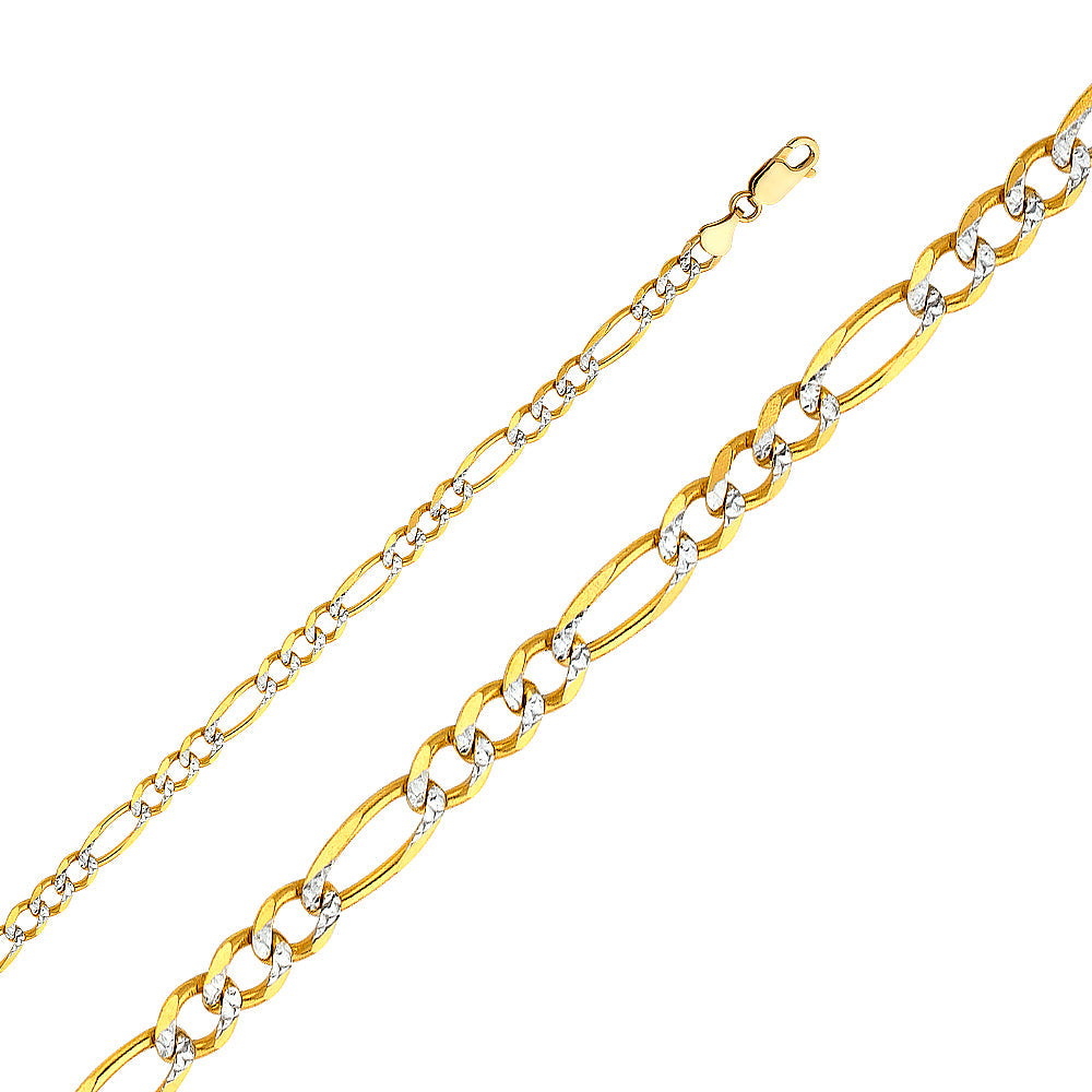 Pulsera Figaro de oro macizo de 14 quilates de 4,7 mm con talla de diamante de 7,5"