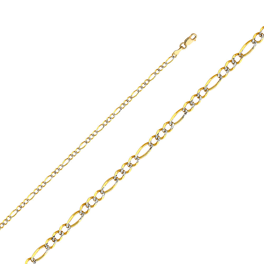 14k solid gold diamond cut figaro chain 2.7mm