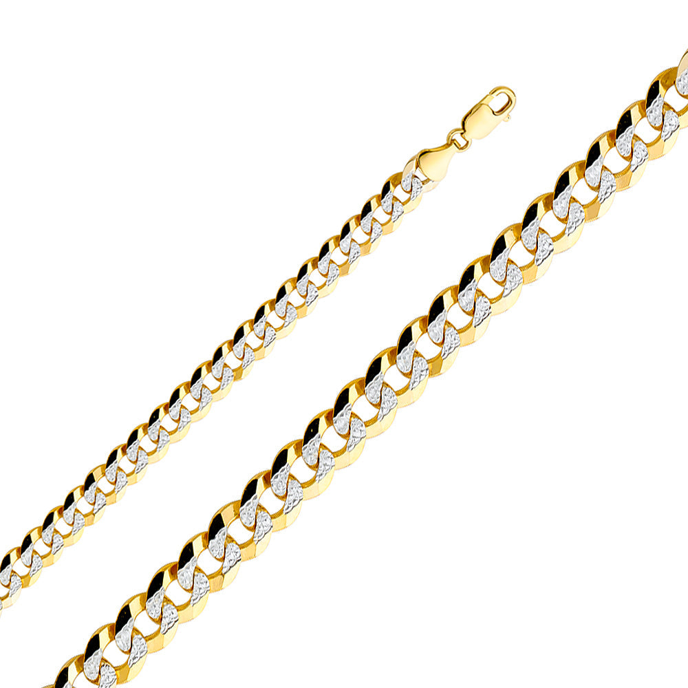 Pulsera cubana con talla de diamante de 9,8 mm en oro macizo de 14 quilates y 8,5"