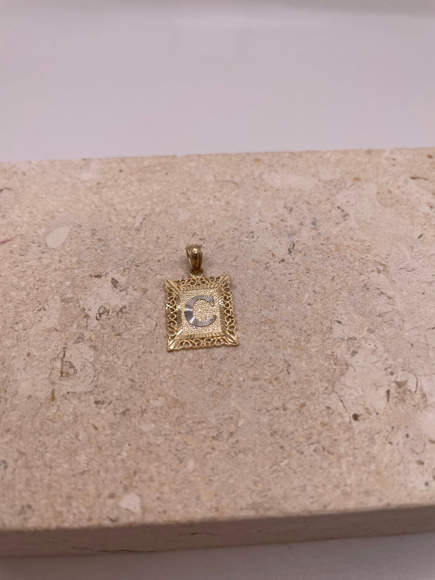 14k gold square initial pendant(small)