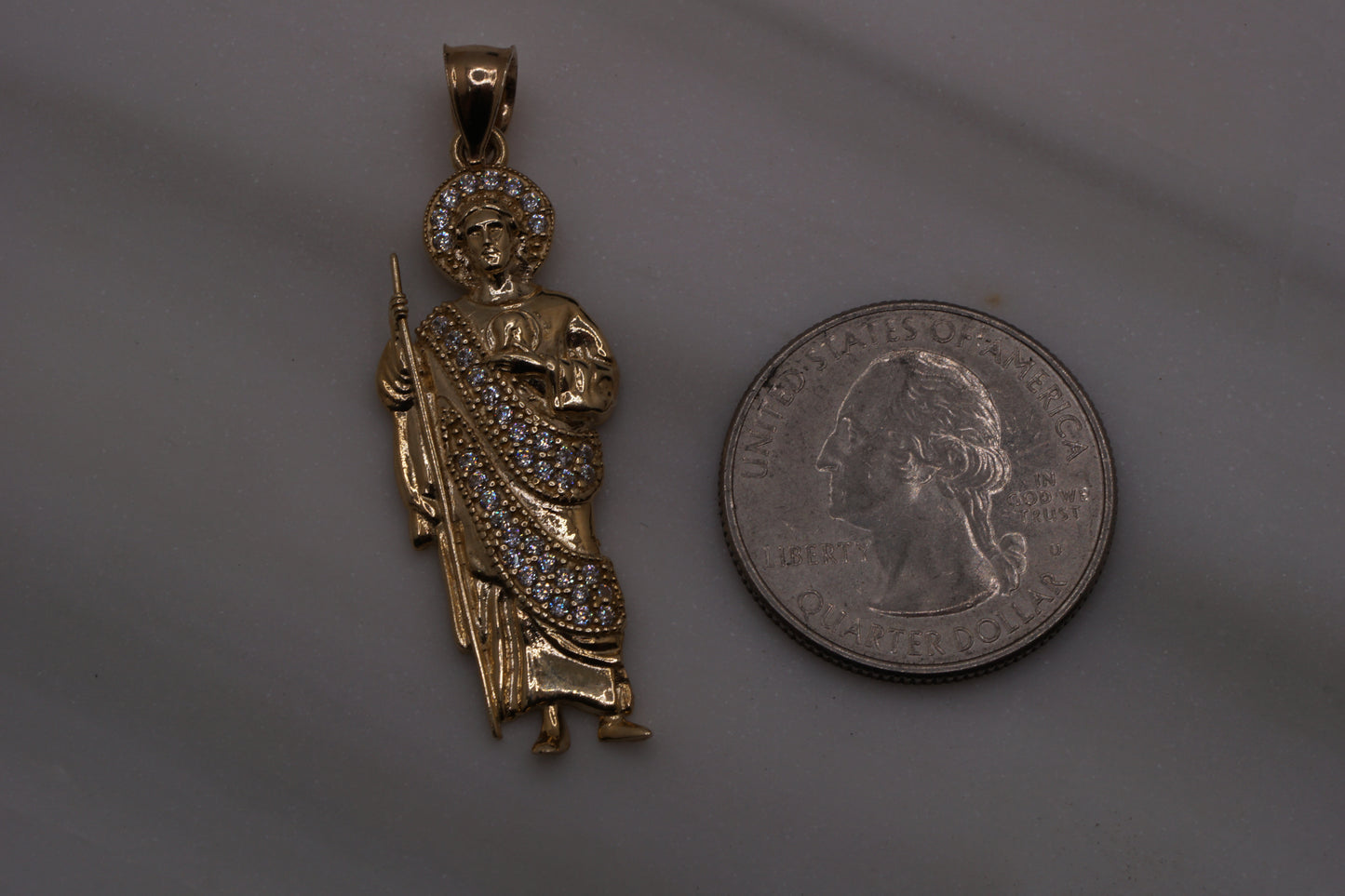 Juego de colgante y anillo de San Judas de oro macizo de 14 quilates con circonita cúbica