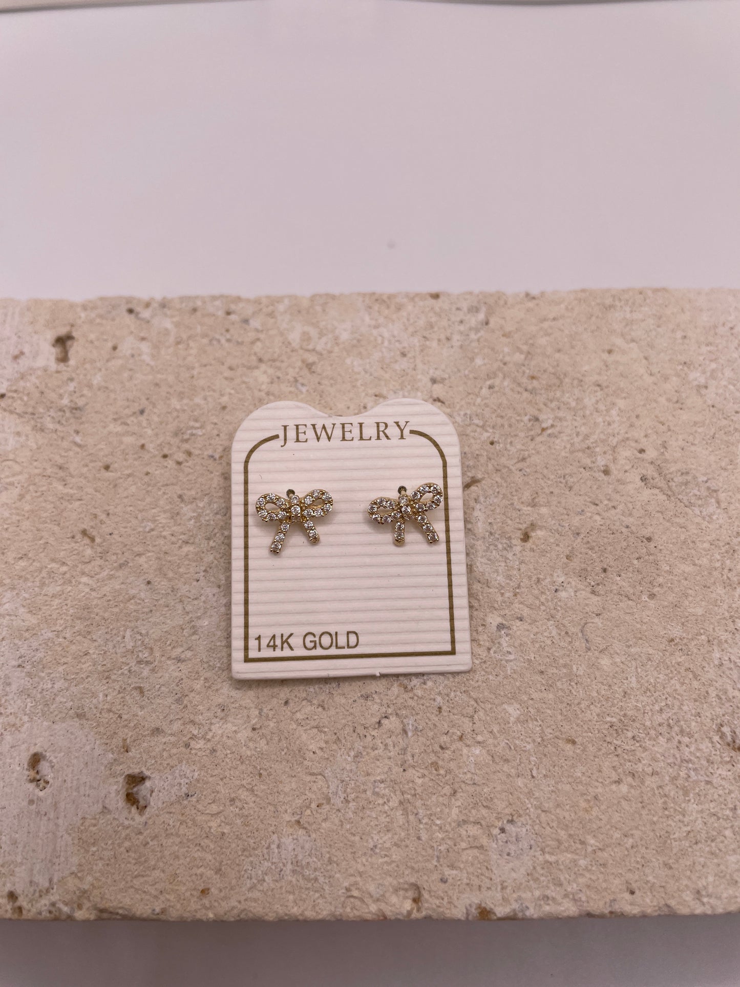 14k bow cz screw back earrings