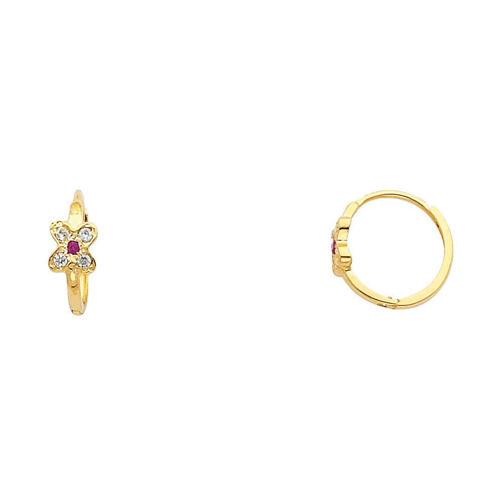 14K Yellow Gold CZ Huggie Hoop Earrings