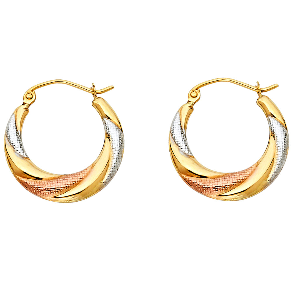 14K Tri-Color Hollow Hoop Earrings