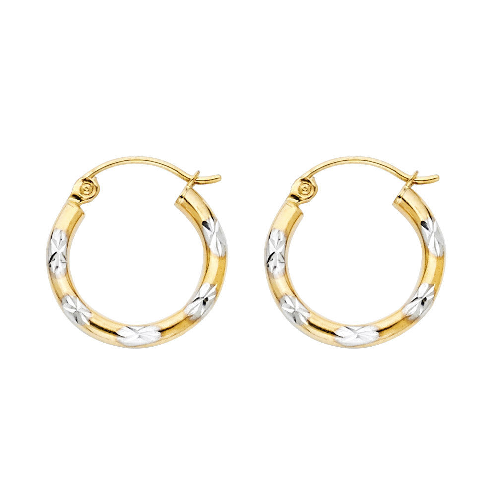 14K Two-Tone Diamond-Cut Hoop Earrings
