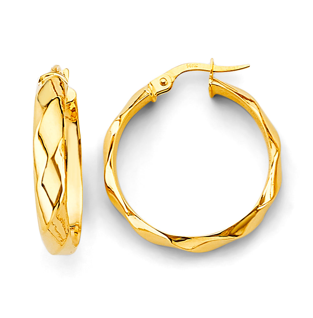 14K Gold Twisted Round Hoop Earrings