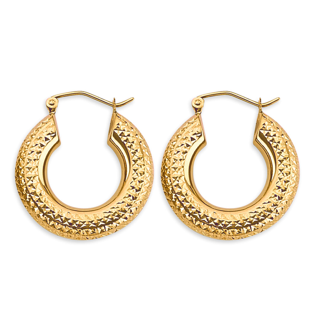 14k gold diamond cut tube hoop earrings (044)
