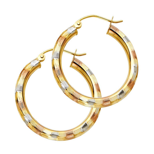 14K Gold 3 Color Hoop Earrings