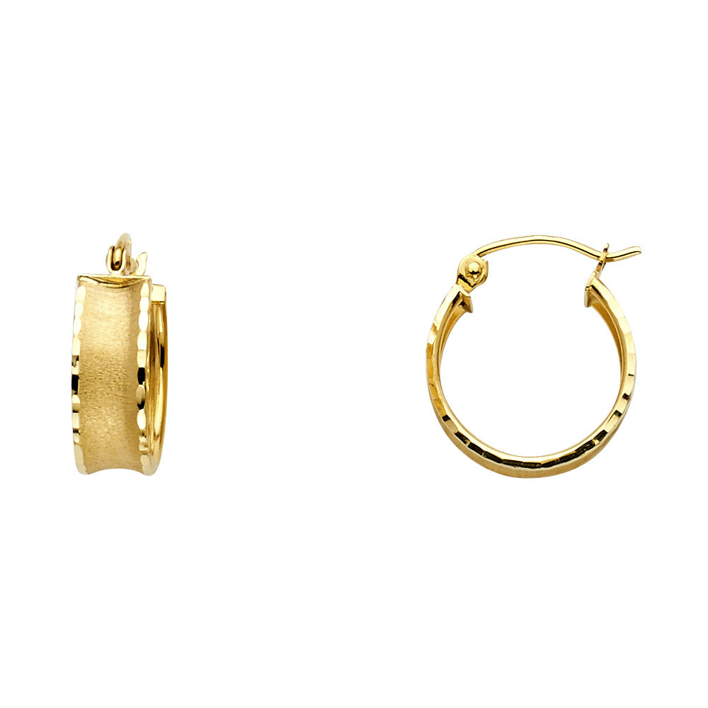 Aretes de aro gruesos con talla de diamante en oro macizo de 14 k, 5 mm
