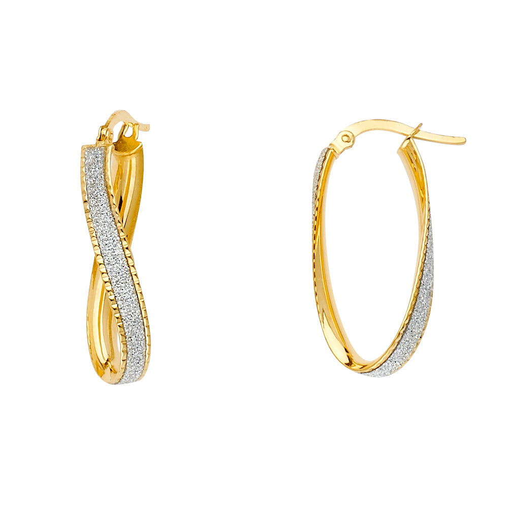 14k Solid Gold Two Tone Glitter U Shape Earrings