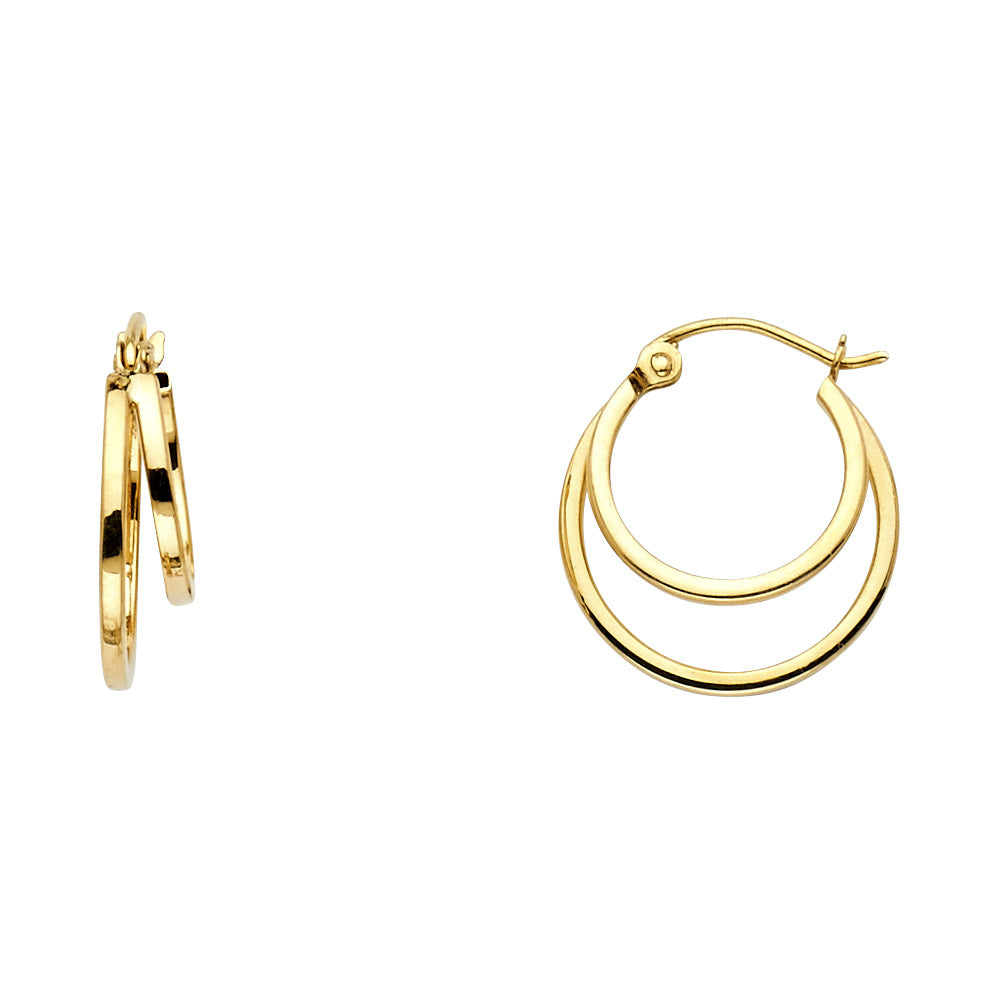 Aretes de aro doble de oro macizo de 14 k