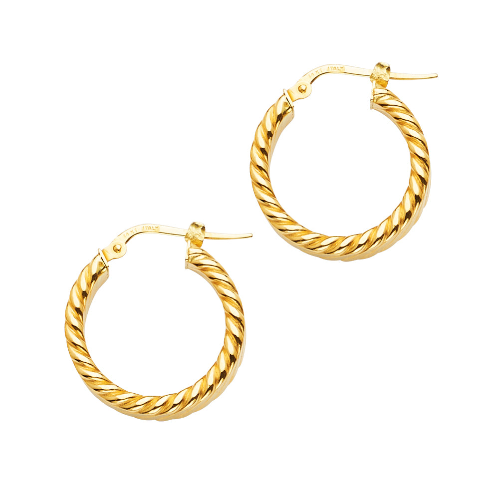 Aretes de aro redondos trenzados de oro macizo de 14 k