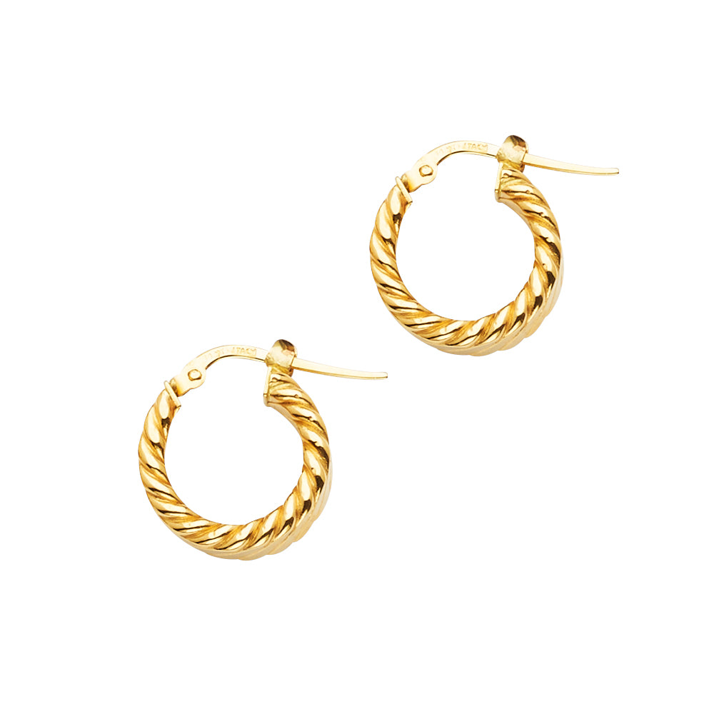 Aretes de aro redondos trenzados de oro macizo de 14 k