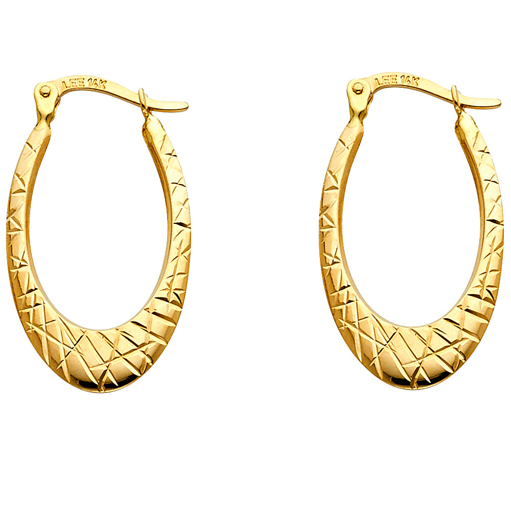 Pendientes de aro ovalados con talla de diamante macizo de 14 quilates, 1,7 mm