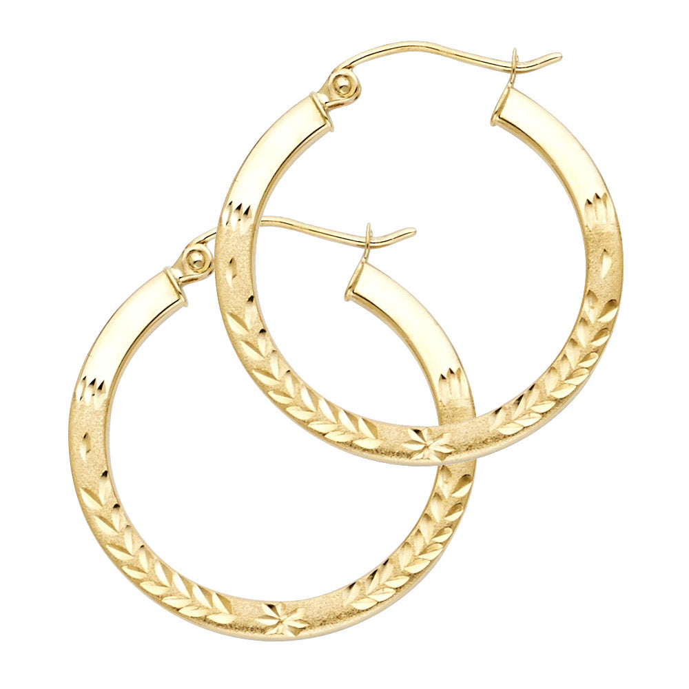 Aretes tipo argolla con talla de diamante macizo de 14 quilates, 1,5 mm
