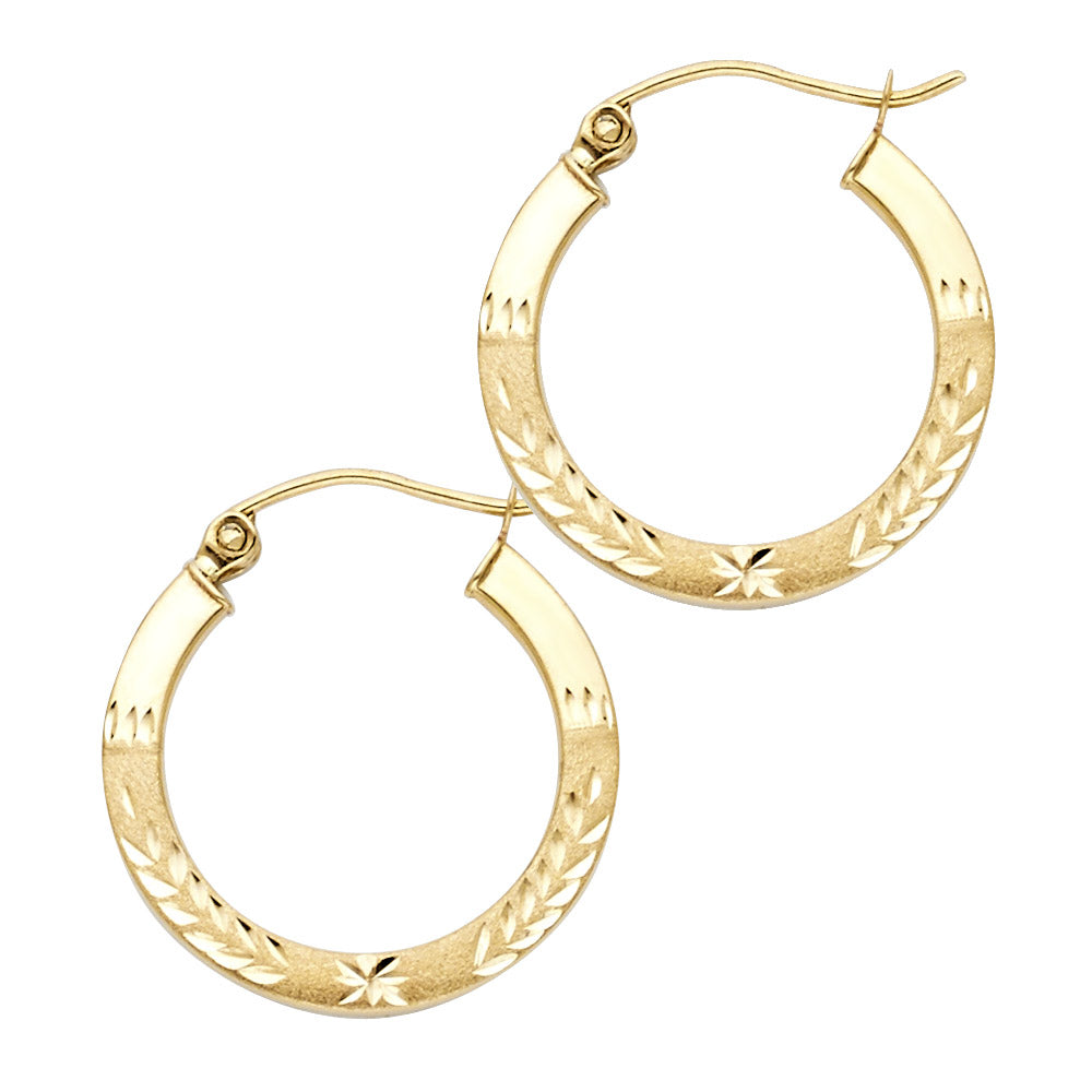 Aretes tipo argolla con talla de diamante macizo de 14 quilates, 1,5 mm