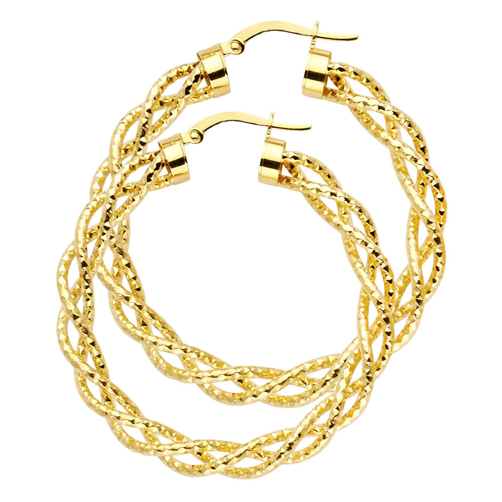 14k Solid Gold Twisted Hoop Earrings 3mm